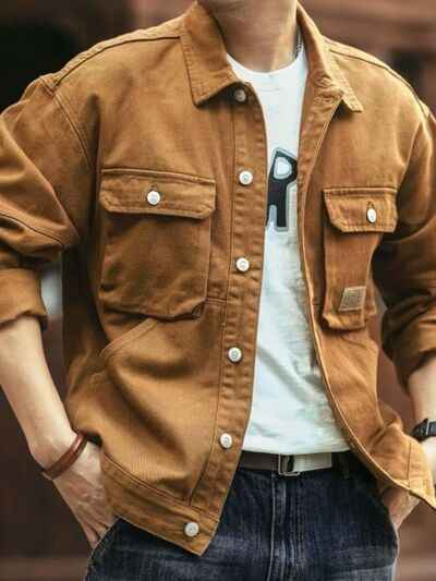 Men's Washed Collared Neck Cargo Jacket - Damned Threads